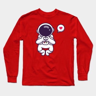 Cute Astronaut Flying With Love Sign Hand Long Sleeve T-Shirt